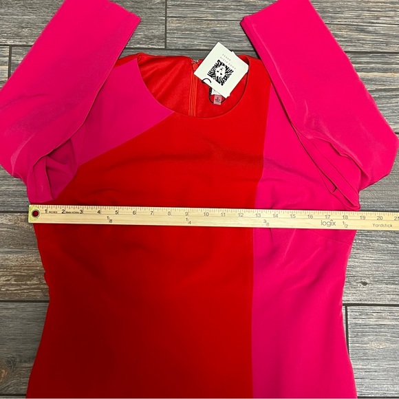 NWT Anne Klein Colorblock Red Pink Sheath Dress Size 6 Midi 3/4 Sleeve - Picture 6 of 12